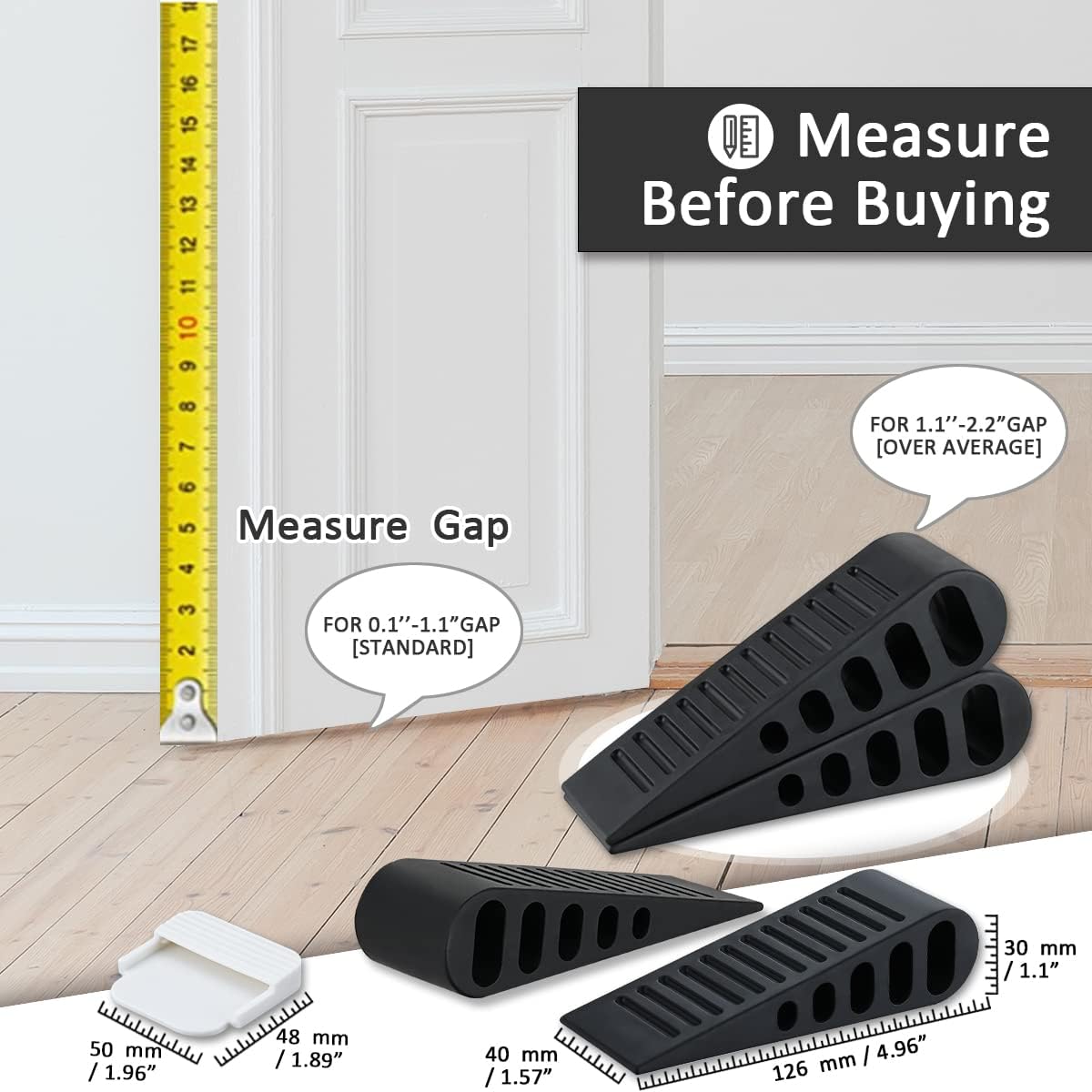 JQK Rubber Door Stopper Wedge, Black 9 Pack Soft TPR Premium Door Stops for Bottom of Heavy Duty Door on Tile, Concrete, Carpet, Wooden Floor, DSB61-BK-P9