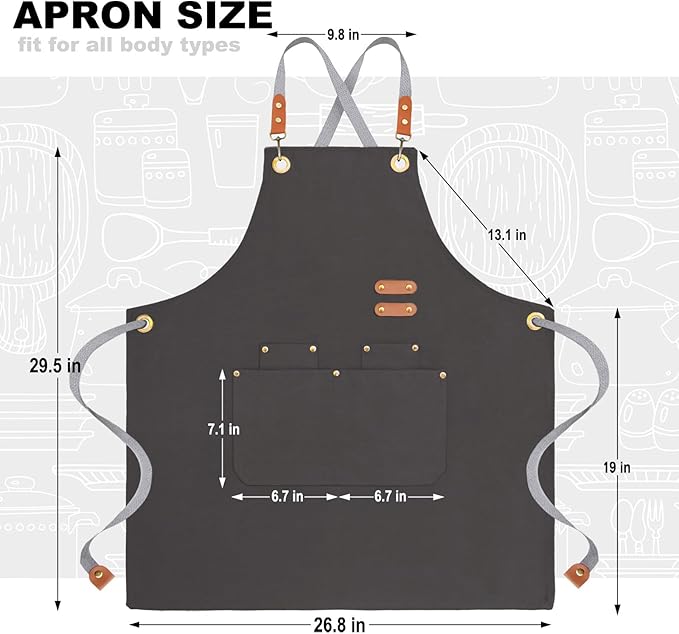 chef apron bib tool apron for man woman cross back straps with 4 pockets for kitchen cooking gardening baking working