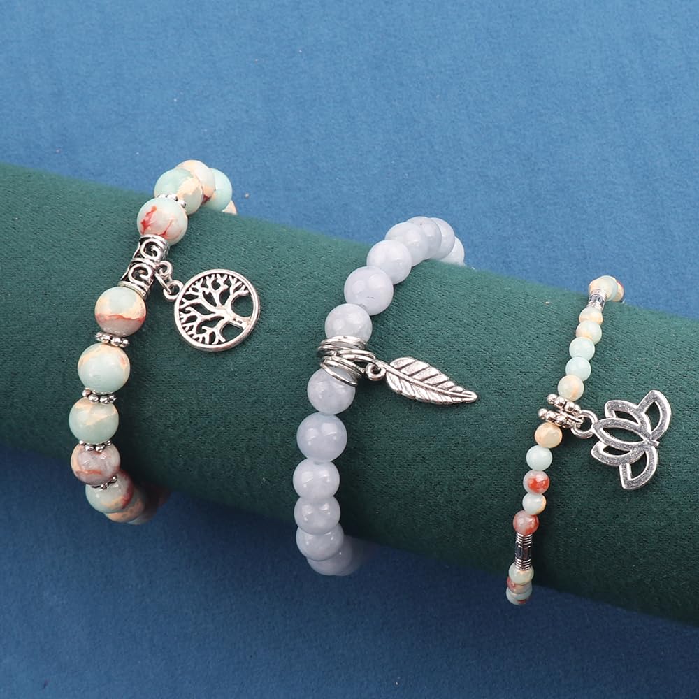 UEUC Tree of Life Yoga Healing Stone Bracelets,Multilayer Lotus Chakra Stone Reiki Bracelet Sets,Anxiety Crystal Natural Stone,for Women Stress Relief(#154)