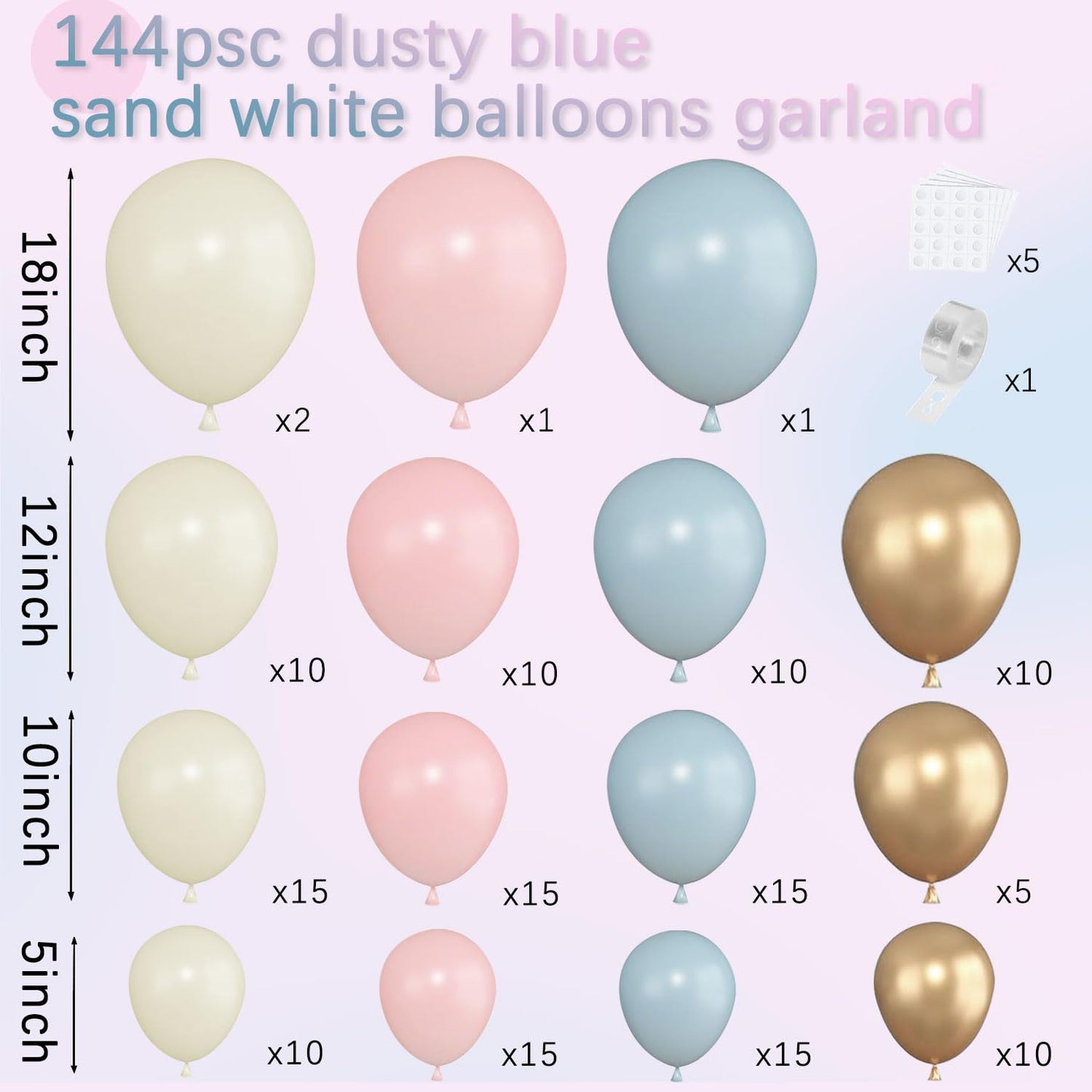 Gender Reveal Balloon Arch Kit, 144PCS Dusty Pink and Blue Balloons Chrome Gold Sand White Balloons for Boy or Girl Gender Reveal Boho Bachelorette Birthday Wedding Bridal Bear Theme Decorations
