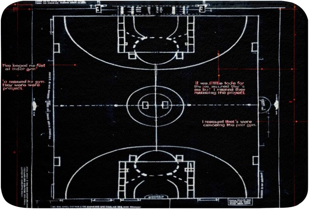 Feelyou Basketball Soft Fleece Door Carpet Ball Sport Game Polyester Bath Rug for Kids Boys Girls Sport Theme Non Slip Bath Mat Basketball Court Plan Bathroom Floor Indoor Doormat,20x32 Inch