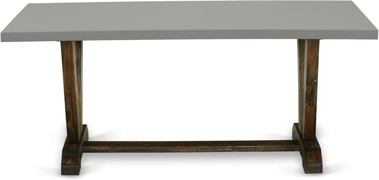 East West Furniture V797MZN32-9 9 Piece Dining Set Includes a Rectangle Dining Room Table with V-Legs and 8 Light Beige Linen Fabric Upholstered Parson Chairs, 40x72 Inch, Multi-Color