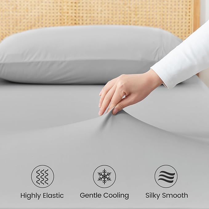 Cozy Bliss Premium Cooling Sheet Set Cali King Size, Q-Max>0.4, 3PCS No Flat Sheet with 2 Pillowcases, Breathable Fitted Sheet for Hot Sleepers & Night Sweats, Deep Pocket Up to 18 Inches, Light Grey