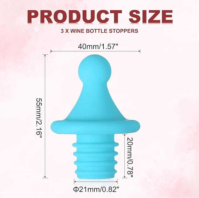 uxcell 3 Pcs Silicone Roof Shape Wine Stopper, Reusable Wine Stoppers Airtight Leak-proof Bottle Plug Liquor Saver with Beer Beverage Bottle Stopper for Bar Holiday Party, Sky Blue