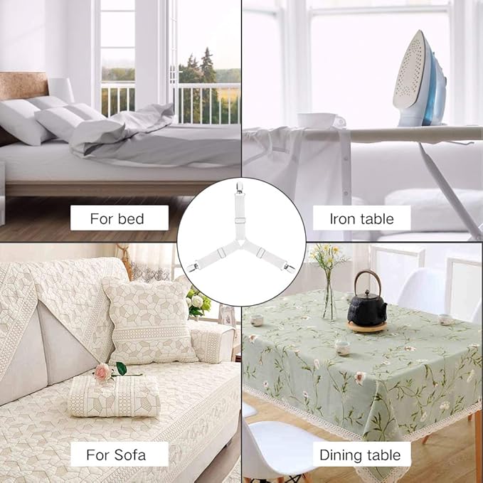 Foloda Fitted Sheet Holders for Corners, 4 pcs Adjustable Bed Sheet Holder Straps Fasteners Clips Fasteners Suspenders Locker Gripper Scrunchie for Bed Mattress