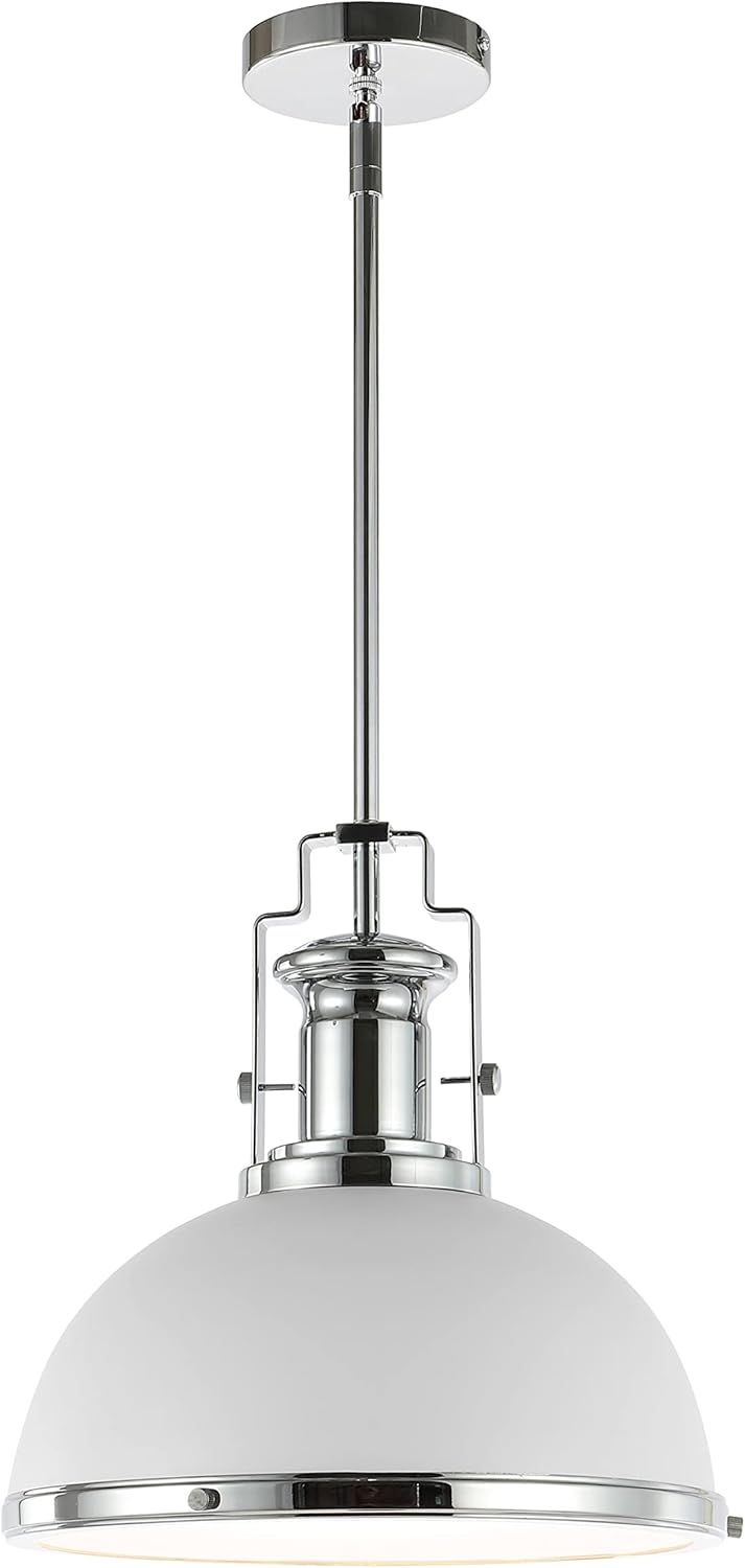 JONATHAN Y JYL9536C Homer 13" 1-Light Modern Industrial Iron LED Dome Pendant Classic, Cottage, Farmhouse Bedroom Living Room, Chrome/White