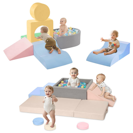 CAMELUSBaby Foam Climbing Blocks, Toddler Climbing Toys Indoor (7- Piece) + (6-Piece)