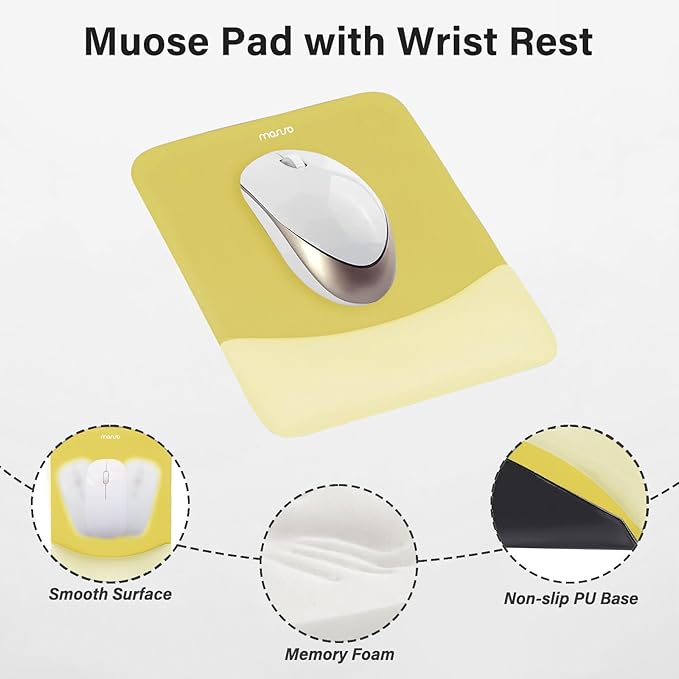 MOSISO Wrist Rest Support for Mouse Pad&Keyboard Set, Rectangular Ergonomic Mousepad Non-Slip Base Home/Office Pain Relief&Easy Typing Pad with Neoprene Cloth&Raised Silicone Lining, Yellow