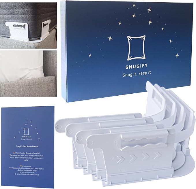 Bed Sheet Holder Set – 4 Corner Fasteners with Adjustable Straps + 2 Extra Straps – Universal Fit for All Mattress Sizes – Durable Anti-Slip Design Keeps Sheets Tight & Smooth Bedding Grip