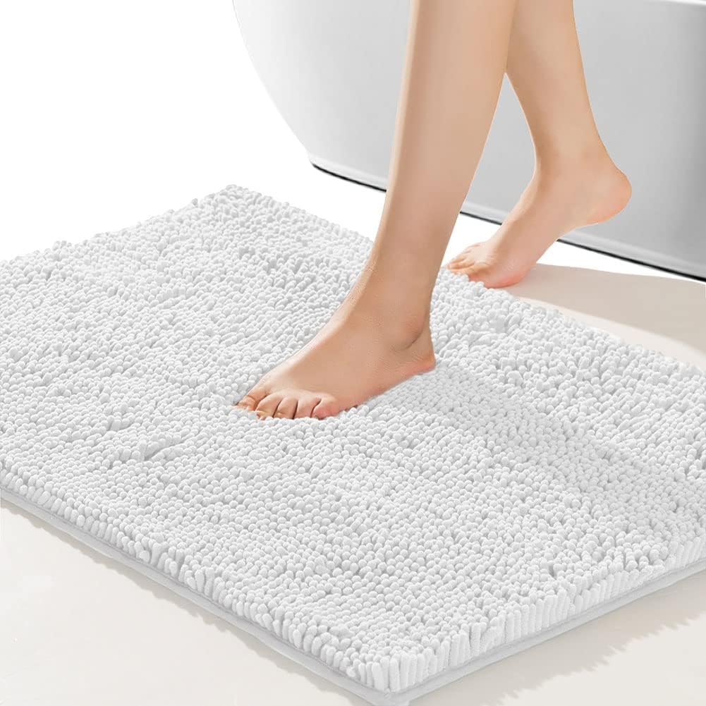 SONORO KATE Bathroom Rug,Non-Slip Bath Mat,Soft Cozy Shaggy Thick Bath Rugs for Bathroom,Plush Rugs for Bathtubs,Water Absorbent Rain Showers and Under The Sink (White, 44"×26")