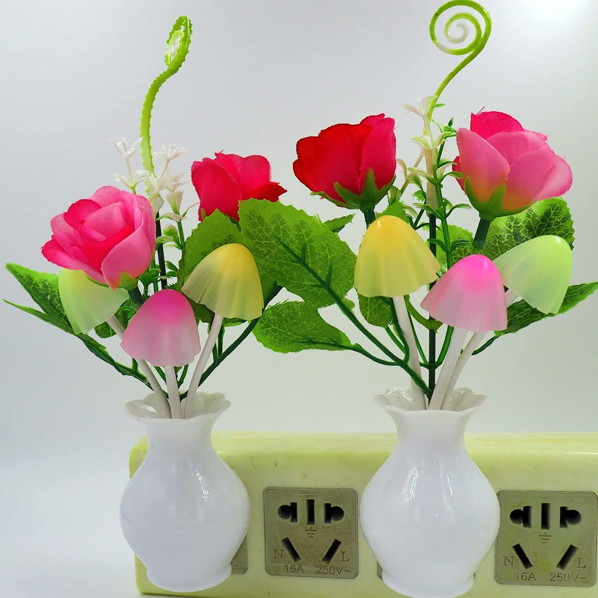 AUSAYE 4 Pack Plug in LED Night Light Sensor Light Rose Flower Decor,Energy Saving Lamp Dream Nightlight Mushroom Night Lights for Kids Adults Bedroom,Bathroom,Living Room,Kitchen,Hallway