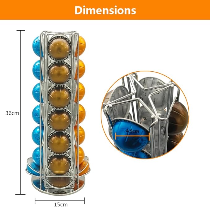 Vertuo Pod Holder Carousel Stand for 28 Nespresso Vertuo Capsule Storage Organizer with Extra Space for Coffee Mate Silent Rolling