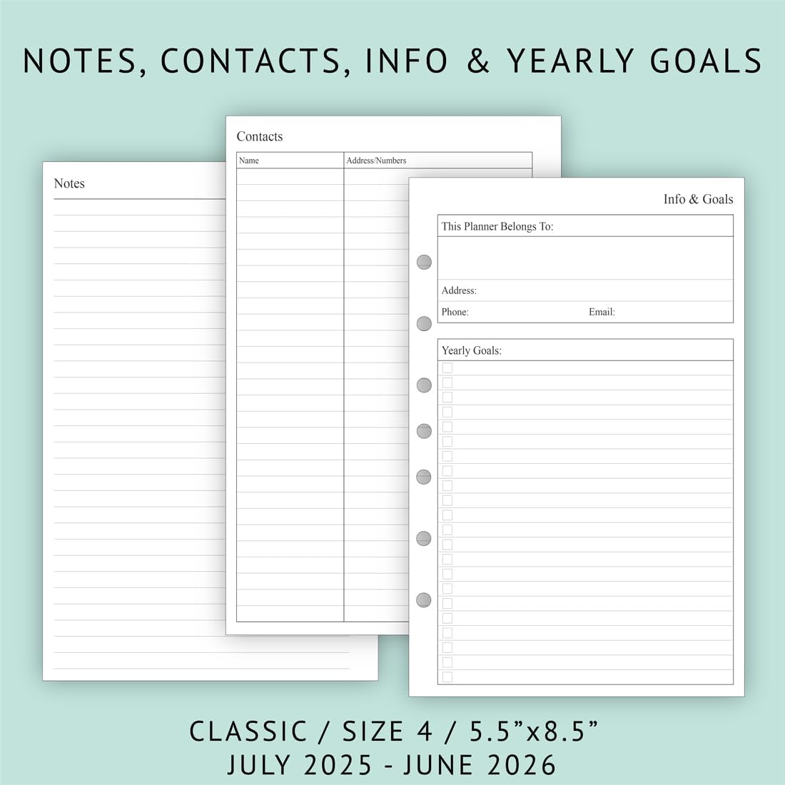 newestor 2025-2026 Planner Refill for Mini Binder, Weekly & Monthly, July 2025 - June 2026, 5-1/2" x 8-1/2", Desk Size 4, 7 Holes