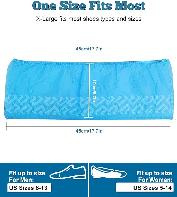 X-Large 200 Pack Breathable Shoe Covers Disposable for Indoors - Reusable Non-Slip Blue Booties, Fits Up to Men’s Size 13, Ideal for Home, Office & Travel, Doubles as Travel Shoe Bags