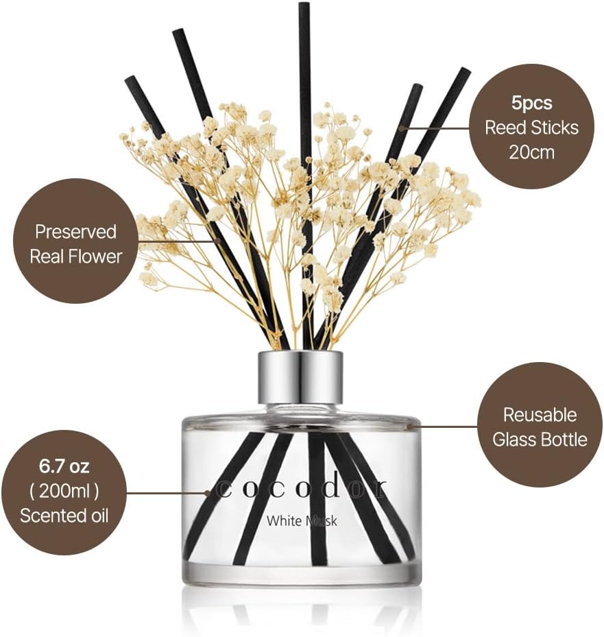 COCODOR Preserved Real Flower Reed Diffuser/Rose Perfume / 6.7oz(200ml) / 2 Pack/Reed Diffuser Set, Oil Diffuser & Reed Diffuser Sticks, Home Decor & Office Decor, Fragrance and Gifts
