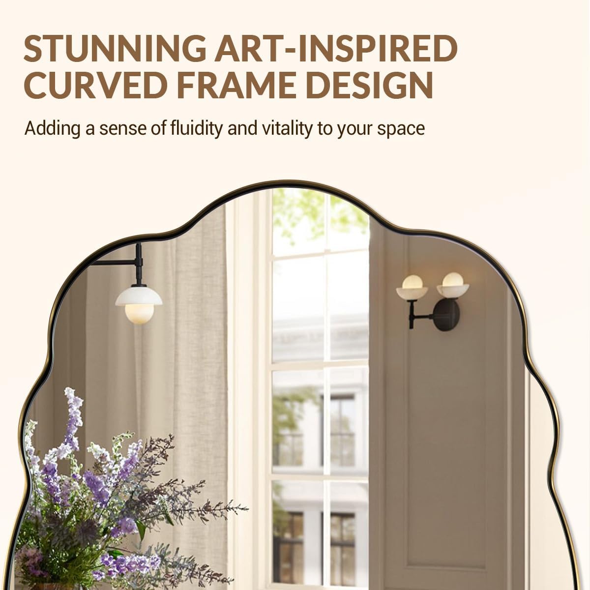 ANDY STAR Oval Bathroom Mirror, 24x36 Inch Scalloped Wall Mirror, Modern Brushed Gold Wavy Mirror, Anti-Rust Brass Metal Mirror for Bathroom Hang Vertical or Horizontal