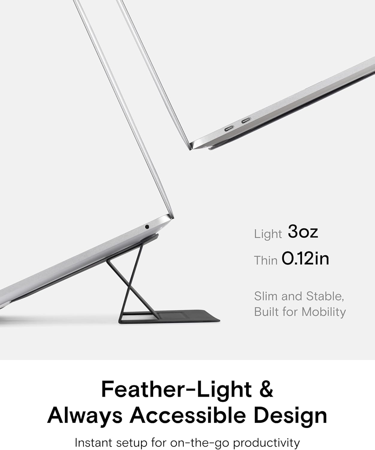MOFT Laptop Stand for Desk, Adhesive MacBook Computer Stand with 2 Adjustable Viewing Angles, Foldable and Portable Laptop Riser Compatible with 11"-16" Laptops, Black