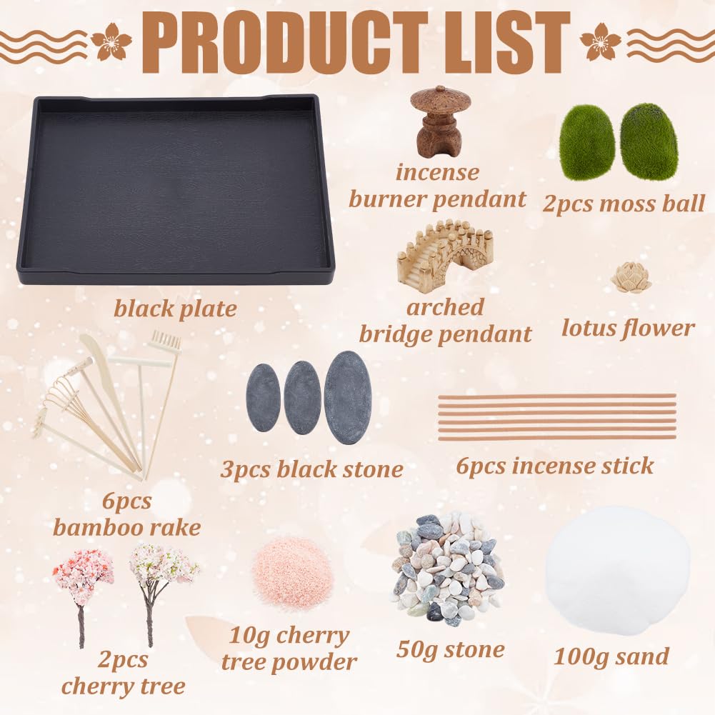 WEBEEDY Zen Garden Sand Kit DIY Japanese Zen Garden for Desk,8.3"x6.2" Mini Meditation Zen Tray Kit for Office Home Desktop Micro Landscape Decoration Meditation Zen Gifts,21x15.7 cm