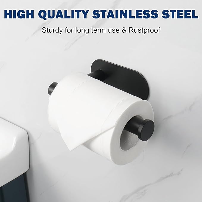 NearMoon Toilet Paper Holder Self Adhesive, Premium Thicken SUS304 Stainless Steel Rustproof Adhesive Toilet Roll Holder no Drilling for Bathroom, Kitchen, Washroom (2 Pack, Matte Black)