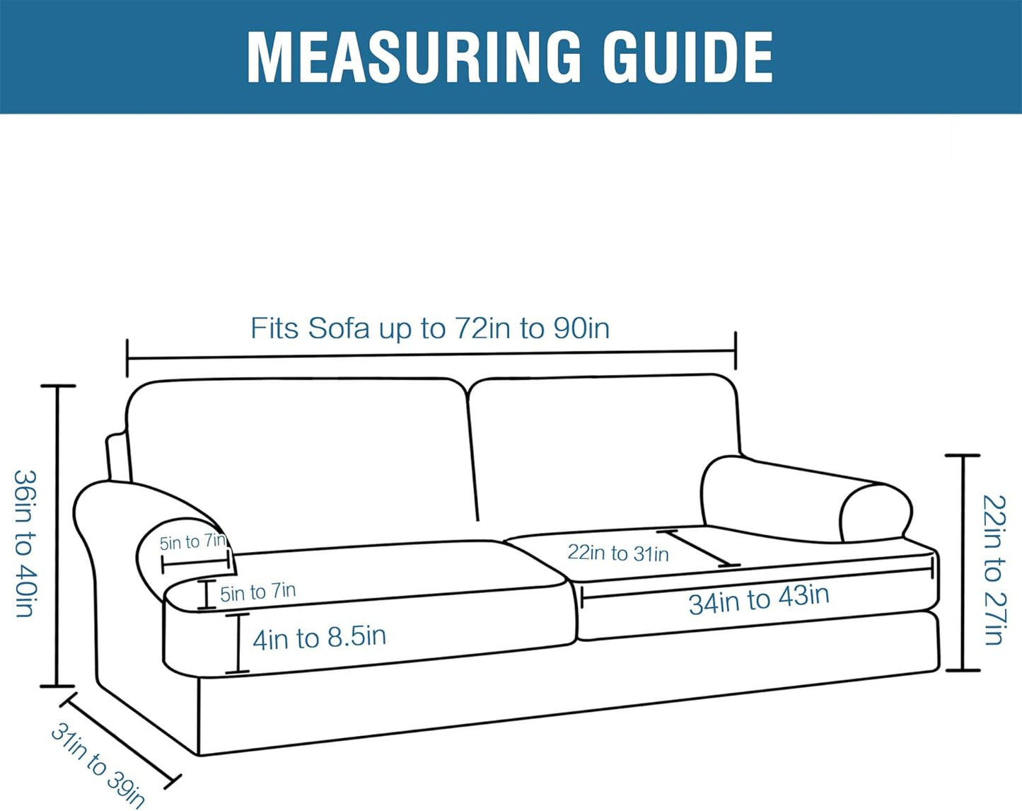 H.VERSAILTEX Sofa Cover 3 Piece T Cushion Sofa Slipcovers Thick Velvet Couch Cover Furniture Protector Stretch T Cushion Sofa Covers for 2 Cushion Couch with 2 T Cushion Covers Washable, Taupe