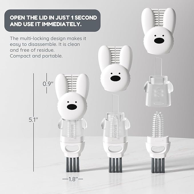 4-in-1 Cup Lid and Bottle Cleaning Brush Set, Portable Multifunctional Cleaner for Tight Spaces - Water Bottle Brush, Baby Bottle Brush, Kitchen Home Cleaning Tool Kit 3PCS