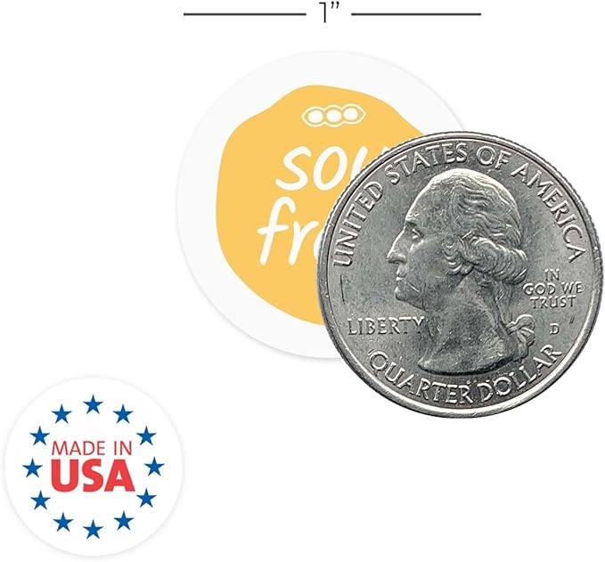 Yellow Soy Free Stickers / 500 Small 1" White Gloss Circle Labels/Chic Matte Gold No Soy Food Safety Seals with Modern Aesthetic/Made in The USA