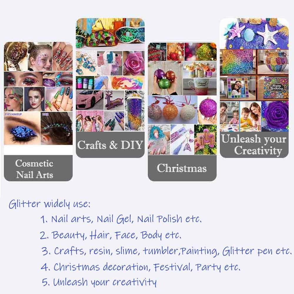10 Bags Chunky Glitter, Foluvinzzis Holographic Hexagon Crafts Sequins Mix Glitter for Tumbler, Resin, Epoxy, Slime, Holiday Decoration, Nail Arts, Printing, Face, Hair, Makeup