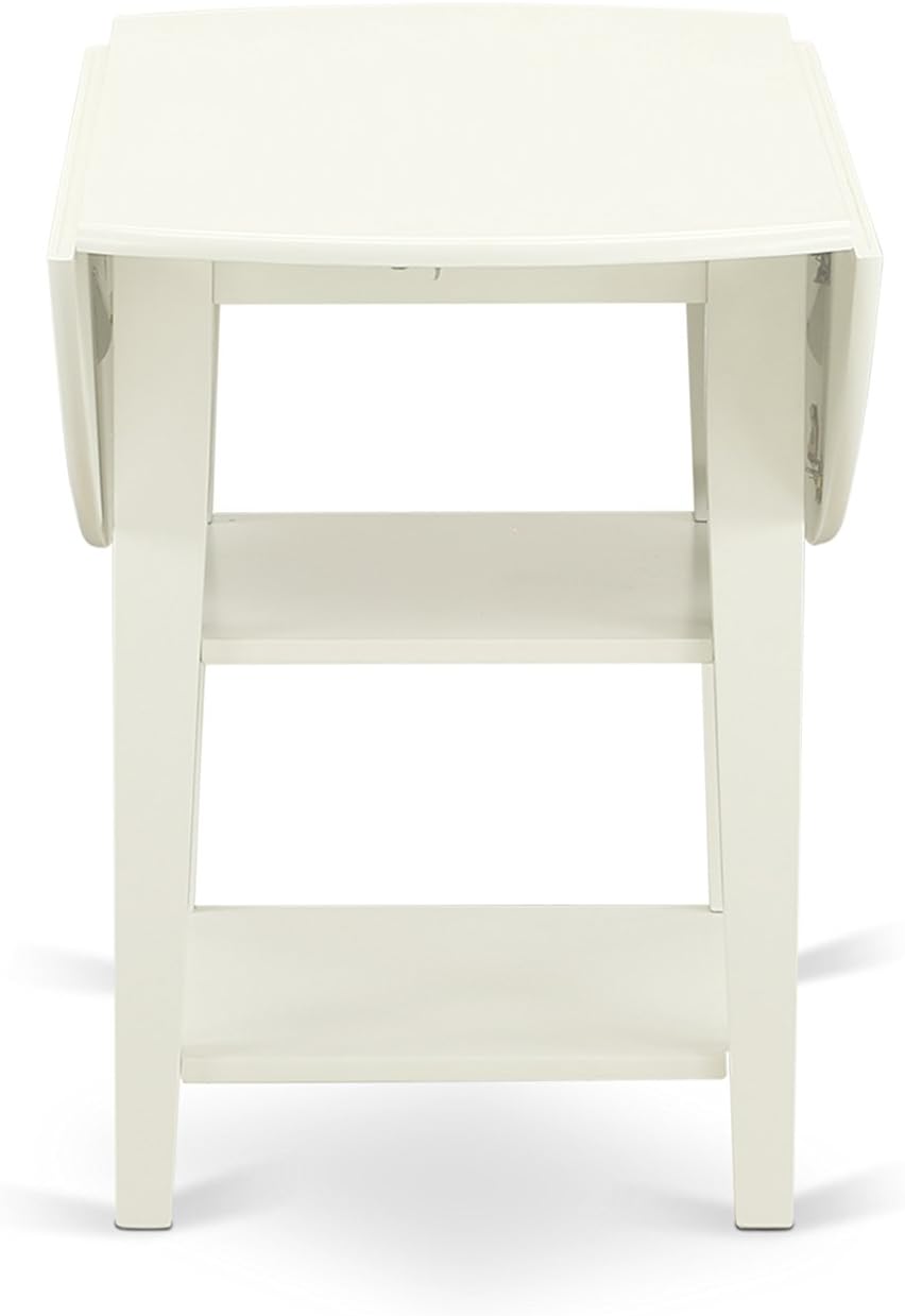 East West Furniture SUDA3-LWH-W 3 Piece Dining Room Table Set Contains a Round Dining Table with Dropleaf & Shelves and 2 Wood Seat Chairs, 42x42 Inch, Linen White