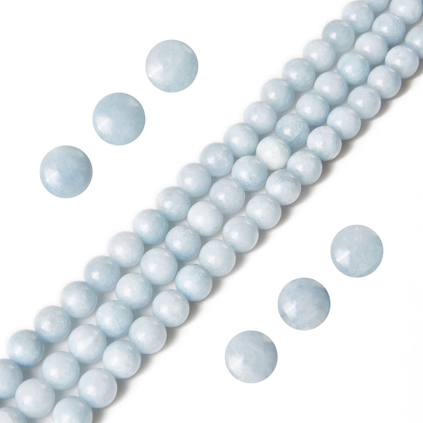 60pcs 6mm Aquamarine Beads Natural Gemstone Beads Round Loose Beads for Jewelry Making