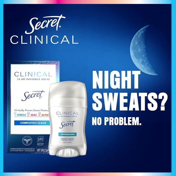 Secret Clinical Strength Antiperspirant Deodorant for Women, Free & Sensitive, 3X Stress Protection, 72hr Sweat & Odor Protection, PH Balancing Minerals, Soft Solid, Unscented, 1.6 oz (Pack of 3)