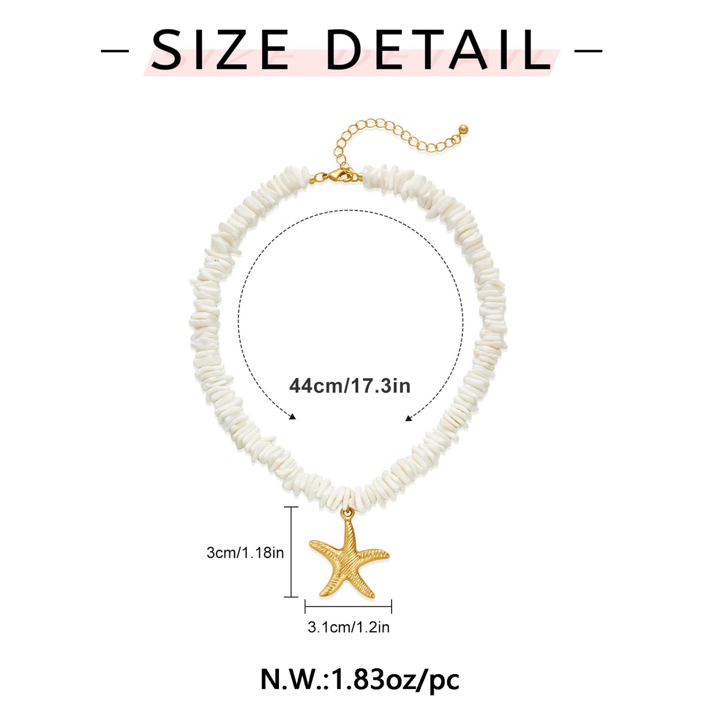 WOWORAMA Sea Shell Necklace for Women Gold Starfish Pendant Necklace Boho Clam Chip Shell Beads Choker Necklaces Hawaiian Summer Beach Surfer Necklaces Jewelry