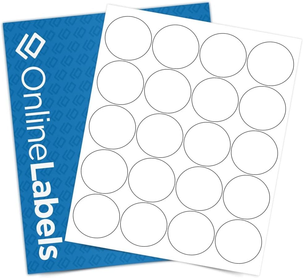 2" Round Labels - Permanent Adhesive, White Matte - Great for Candle and Jar Lids, Products, Favor Labels - Pack of 20,000 Circle Stickers, 1,000 Sheets - Inkjet/Laser Printers, OL5375WX, OnlineLabels