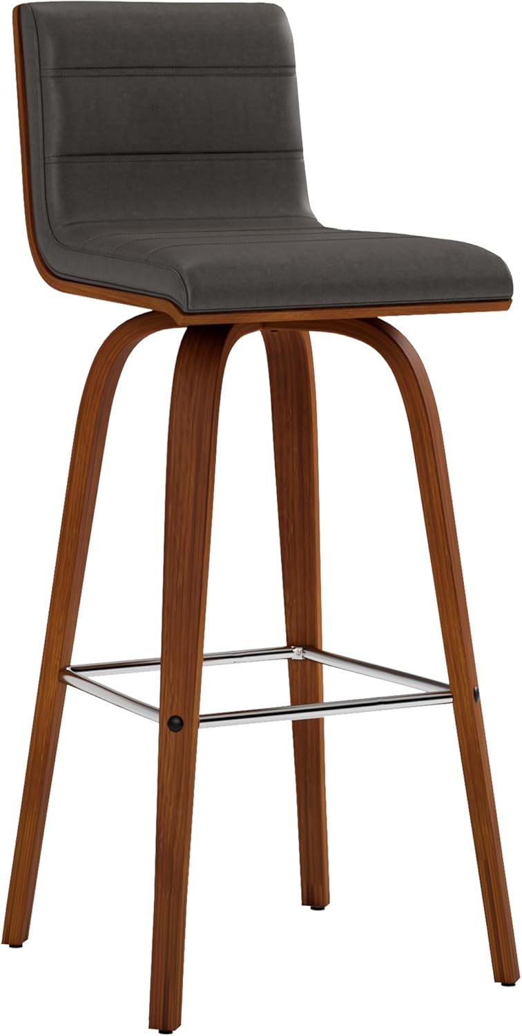 Vienna 30" Swivel Bar Stool in Walnut Wood Finish with Gray Faux Leather - Set of 2