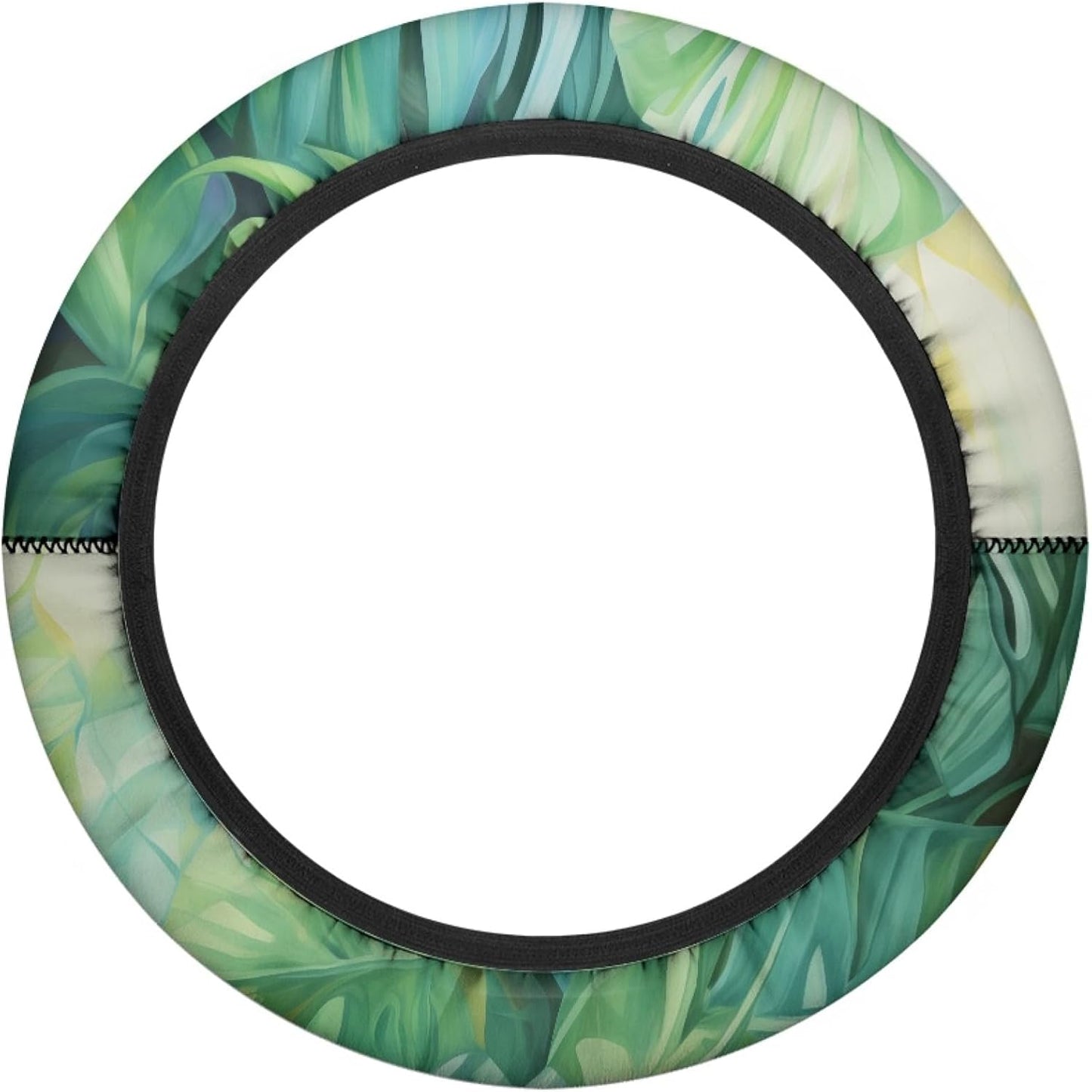 Tropical Leaves Golf Cart Steering Wheel Cover Universal Fit 14 Inch Green Polyester