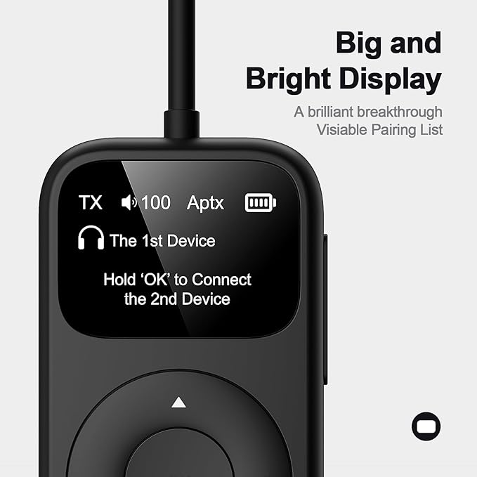 SoundSync Pro Bluetooth Transmitter & Receiver for Airplane, Easy Setup Bluetooth Audio Transceiver for 2 BT Devices, Volume Control, RCA for TV
