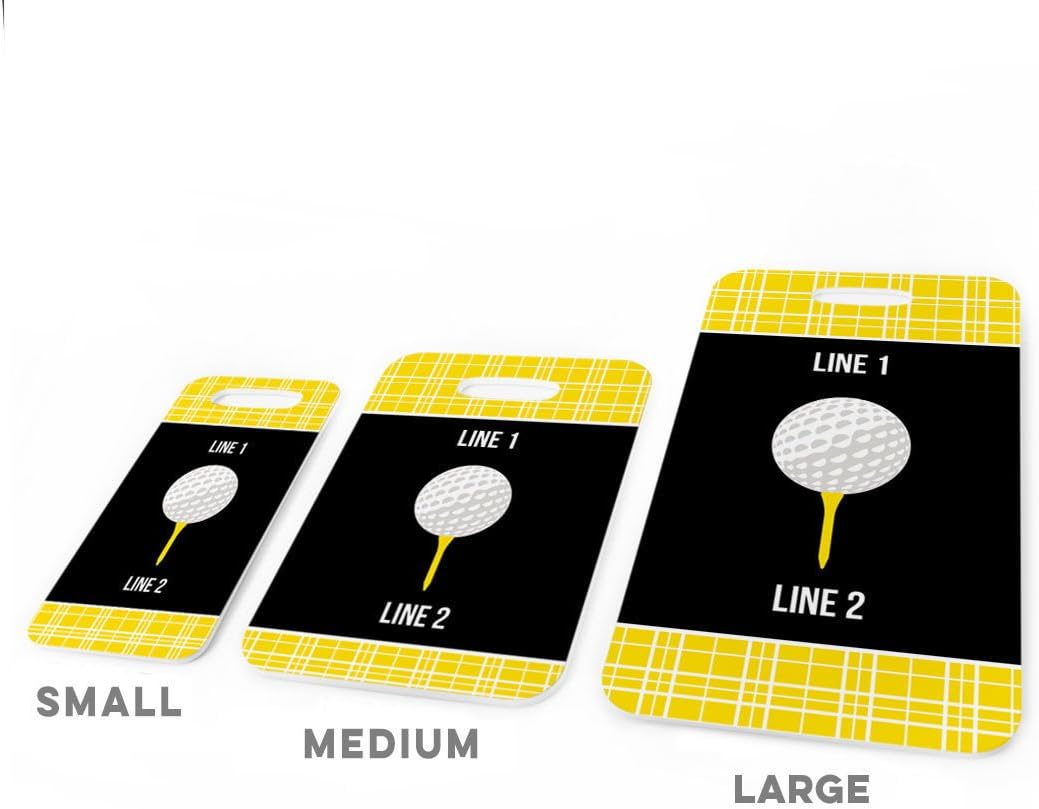 ChalkTalkSPORTS Golf Luggage & Bag Tag | Personalized Team with Golf Ball | Standard Lines on Back | Large | Yellow/Black
