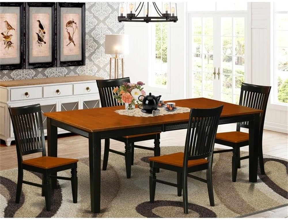 East West Furniture QUWE5-BCH-W 5 Piece Dining Table Set for 4 Includes a Rectangle Kitchen Table with Butterfly Leaf and 4 Kitchen Dining Chairs, 40x78 Inch, Black & Cherry