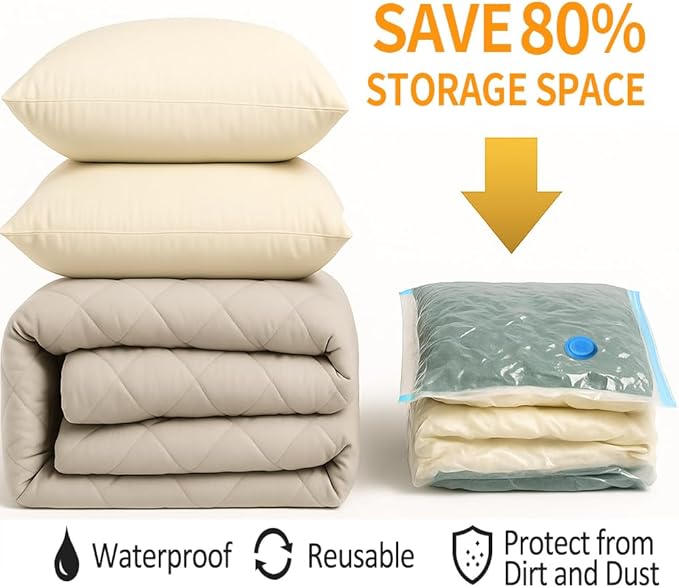 Vacuum Storage Bags for Travel and Home,Space Saver Bags for Clothes,(with Hand Pump, Large, 8-Pack 40 * 60)