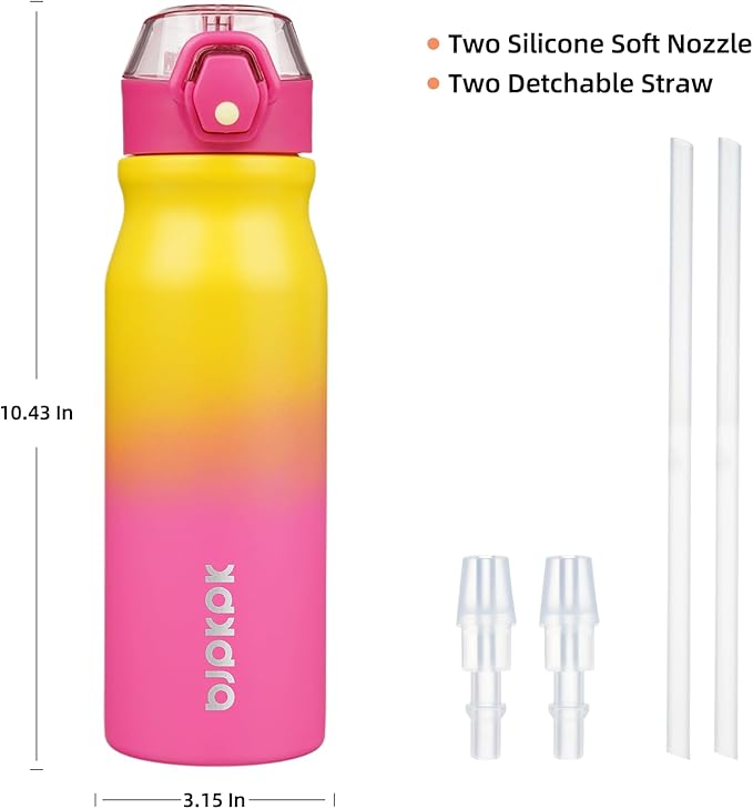 BJPKPK 25oz Insulated Water Bottle with Straw Stainless Steel Double Wall Water Bottles BPA Free Leak Proof Thermal Flask with Lockable Flip Lid and Soft Silicone Spout,Rainbow
