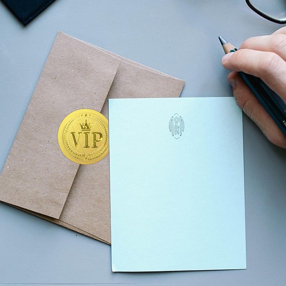 Peacoblue Gold Foil Stickers Seals Official Embossed VIP 2 Inch 100Pcs, Self Adhesive Gold Around Embossing Stickers for VIP Customer Gifts, Invitation Card Decor, Envelope, Certificate of Rights