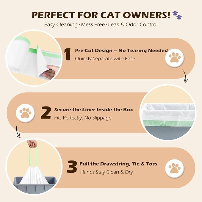 Automatic Cat Litter Box Liners Bags Compatible with MeoWant-SC01 & MeoWant-SC02, Self-Cleaning Kitty Litter Liners Bags, Heavy-Duty Thick Drawstring Replacement Liner Bag 18" x 12.6" (30 PCS)