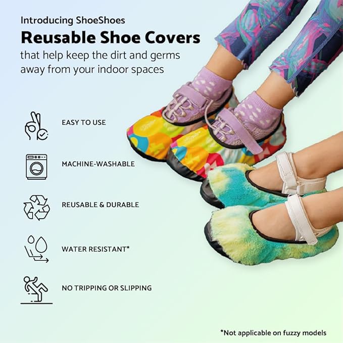 Premium Adult and Kid Shoe Covers - Keep your space clean: Home, Car, After Sports, Suitcase, Classroom - Durable, Machine-washable, Non-slip, Reusable (1 pair) for INDOOR USE