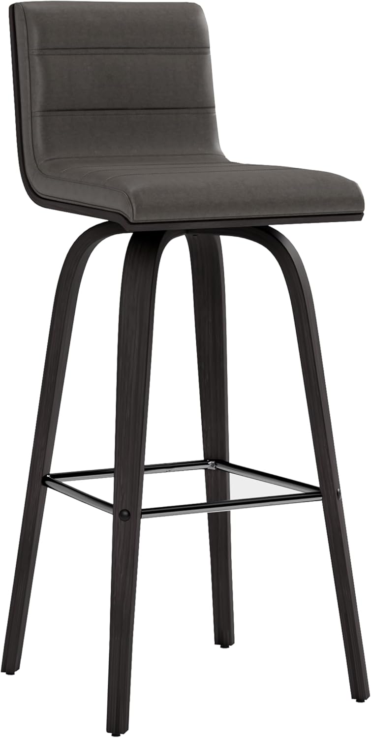 Armen Living Vienna 30" Swivel Bar Stool in Black Wood Finish with Gray Faux Leather - Set of 3
