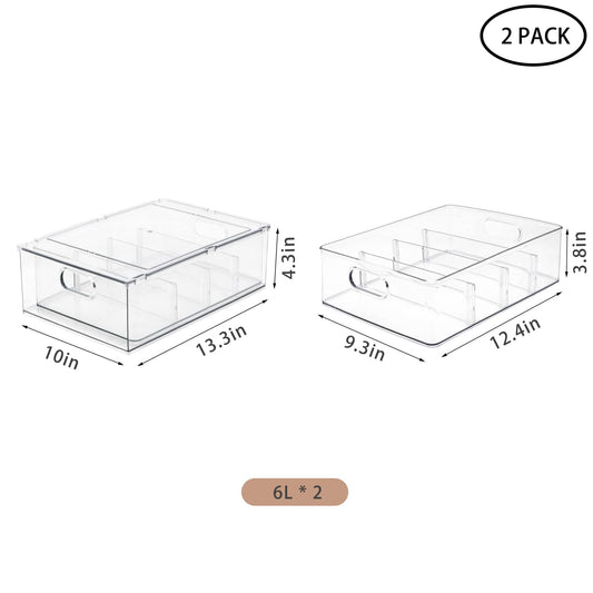 MineSign 2Pack Stackable Fridge Drawers Pull-Out Bins Divided Produce Saver Containers for Refrigerator Storage Organizers for Veggie Fruit Berry Pantry Cabinet Makeup Clothes