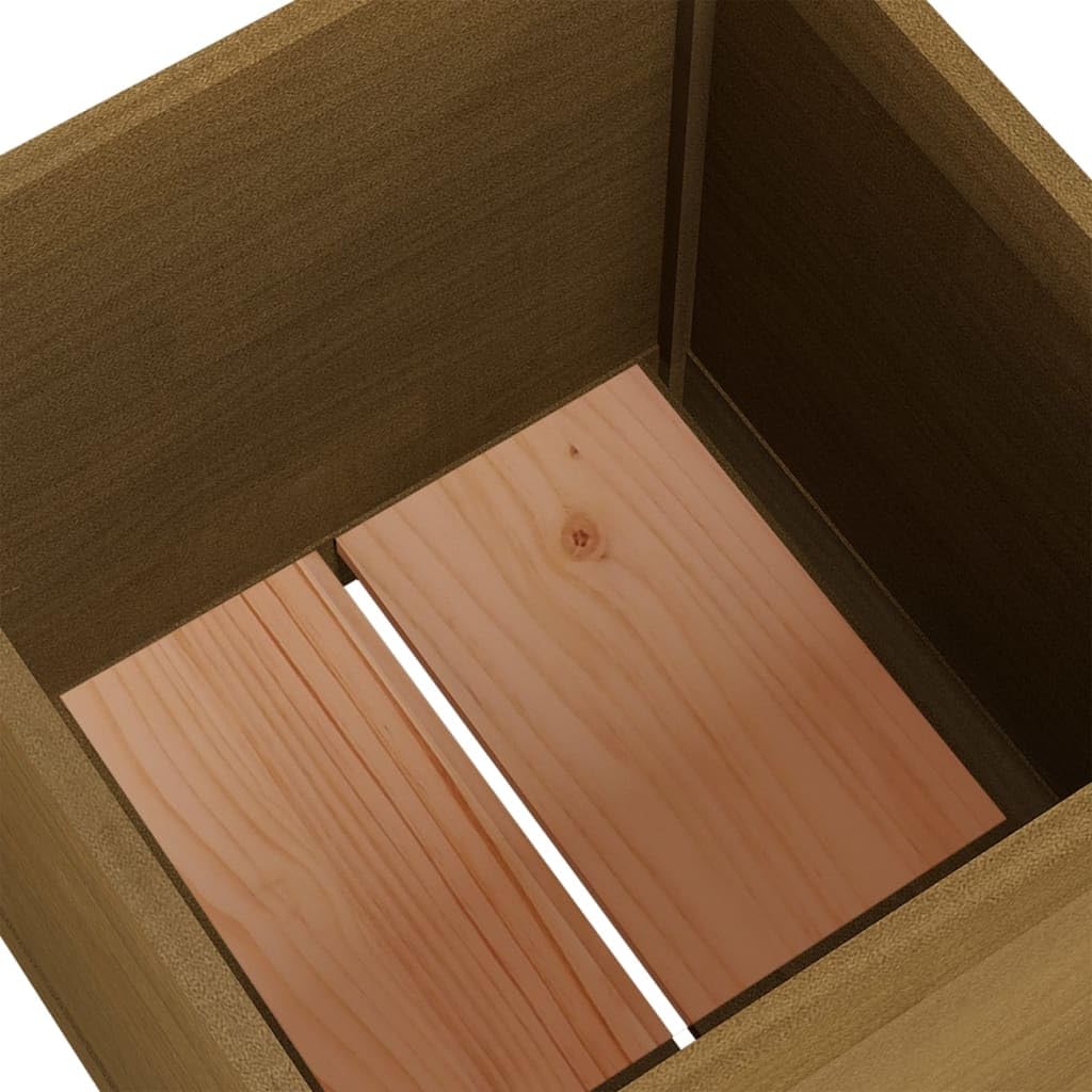 HFXHIJXQ Square Solid Pine Wood 19.7 in Honey Brown Outdoor Planter Box Rustic Garden Pot with Drainage for Flowers Herbs on Patio Terrace Balcony