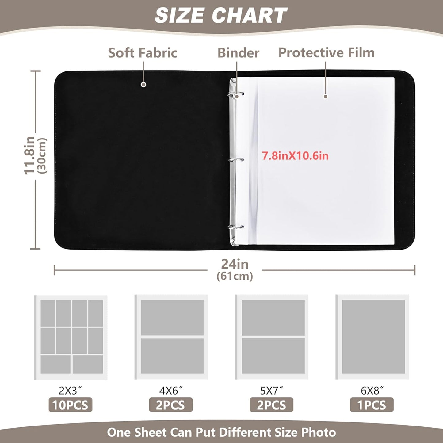 Fisyme Vintage Sports Baseball Photo Album Self Adhesive DIY Scrapbook Album for 2x3 4x6 5x7 6x8 Pictures 20 Pages Memory Book for Family Wedding