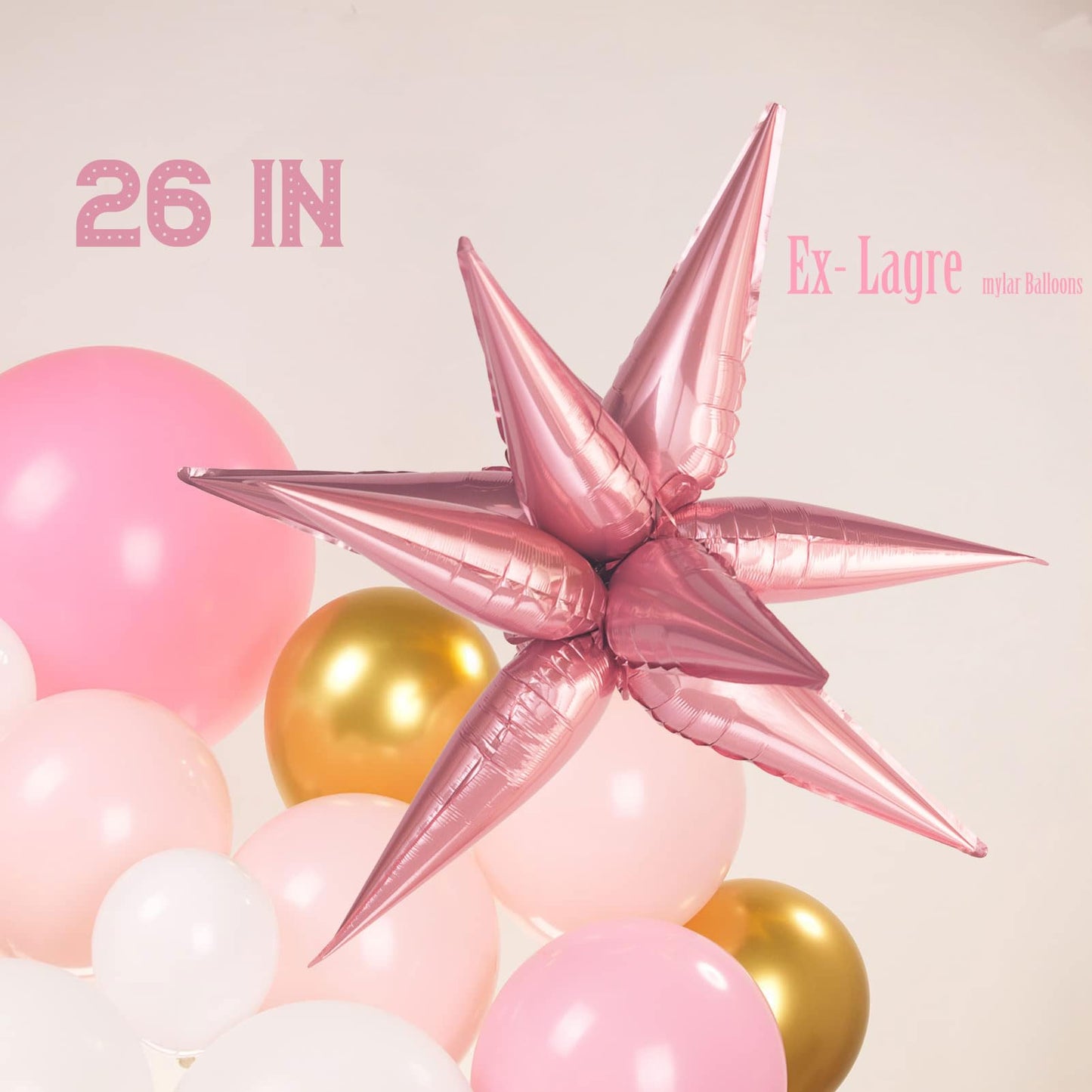 Pink and White Gold Grad Balloon garland arch kit 145pcs With Large Gold Star GRAD Letter balloons for 2026 graduations decorations Prom girl's birthday party supplies