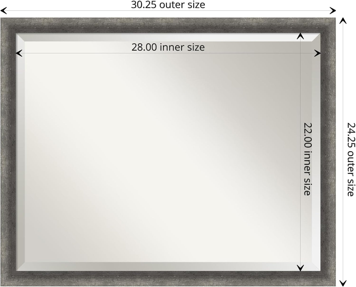 Amanti Art Grey Wall Mirror 24x30 Burnished Concrete Narrow Rectangle Bathroom Mirror for Wall Decor Living Room, Large Modern Contemporary Wood Frame, Hangs Horizonally and Vertically, Bathroom Decor