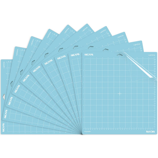 NICAPA Light Grip Cutting Mat (12x12 inch, 10 Pack) - Light Adhesive Sticky Blue Quilting Replacement Cut Mats