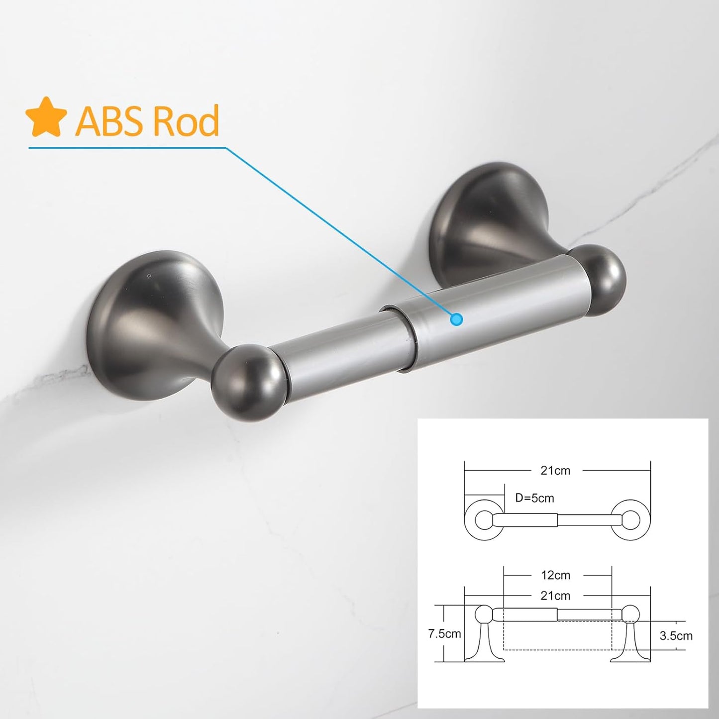BGL Bathroom Hardware Set Grey Electroplating 4-Piece Bathroom Accessories Set Wall Mounted Adjustable Towel Bar Robe Hook Toilet Paper Holder Towel Ring Glossy Grey